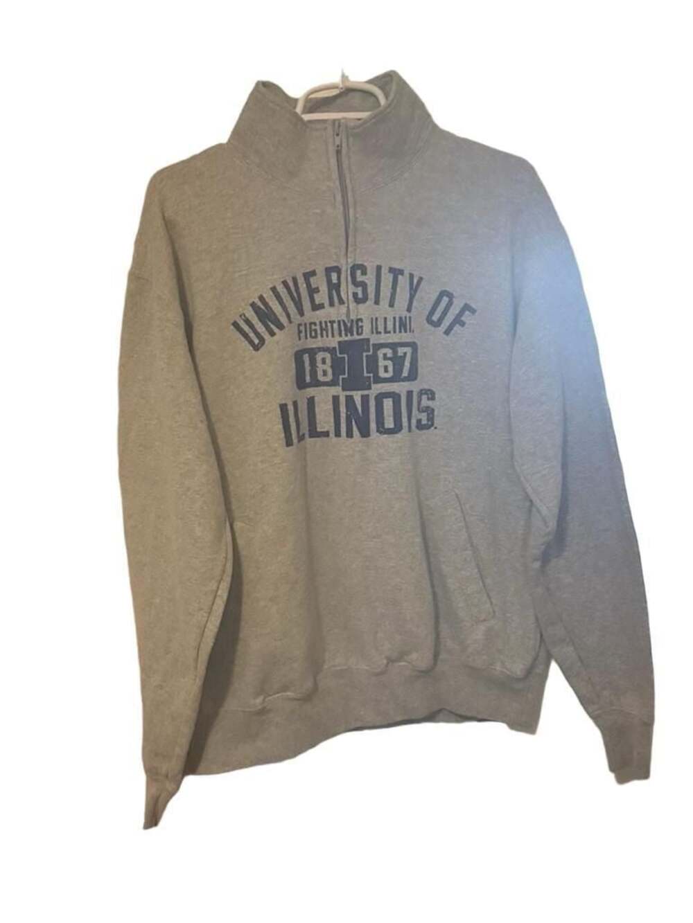 Champion University of Illinois Fighting Illini 1/4 Zip Sweatshirt Gray Size L